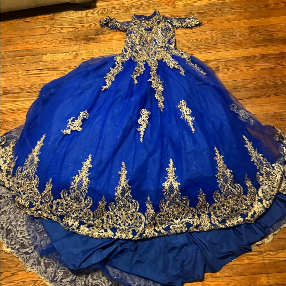 Elegant Blue and Gold Sweet Sixteen Dress